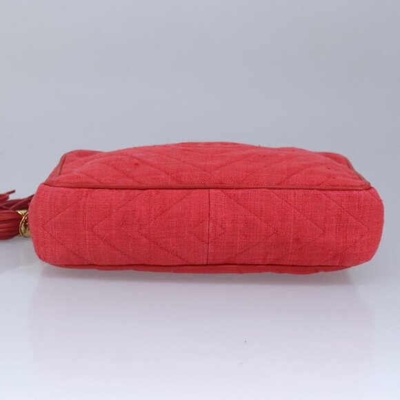 CHANEL Chain Shoulder Bag Canvas Red Gold CC Auth bs19429 - Picture 6 of 16